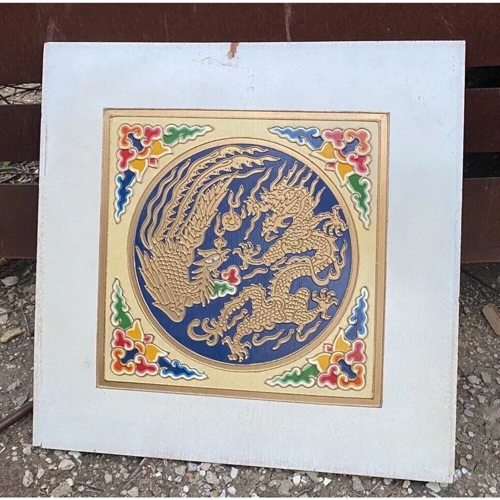 Chinoiserie Dragon Ceiling Panel Asian Drop Hand Painted 1964 Worlds Fair Gold